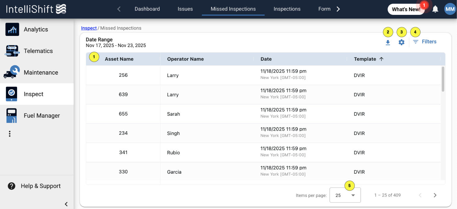 View and Manage Missed Inspections